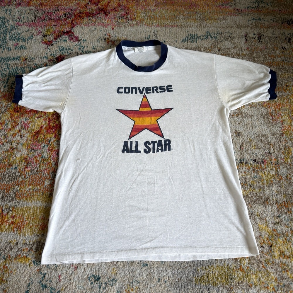 Vintage 70s 80s Converse All Star Ringer T-Shirt Mens Large Rainbow Star